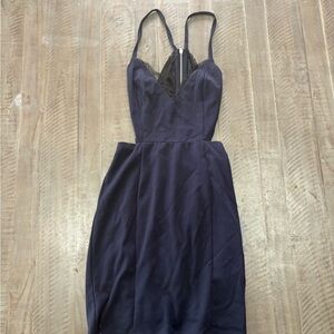 Lush Navy Blue Backless Dress with Black Lace